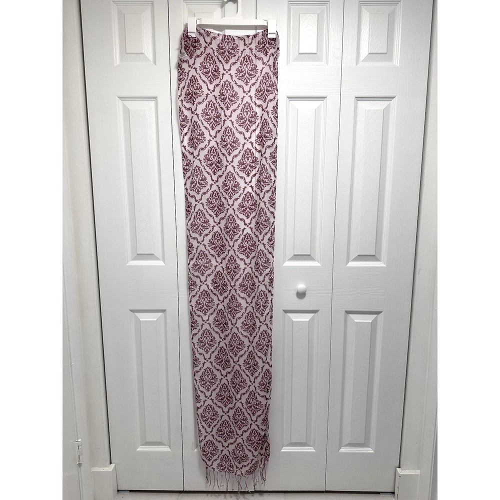Women Scarf  Floral Burgundy Gray Flowers 100% Polyester Rectangular 67x15" #001